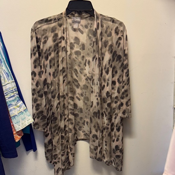 Chico's Jackets & Blazers - Chico's Taupe & Gray Leopard Print Open Drape Cardigan